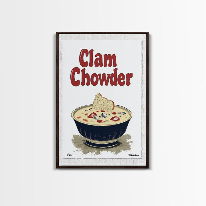 Clam Chowder Bowl Typography Wall Art, Coastal Kitchen Decor, Seafood Poster, Restaurant Wall Decor, Food Lover Gift Idea