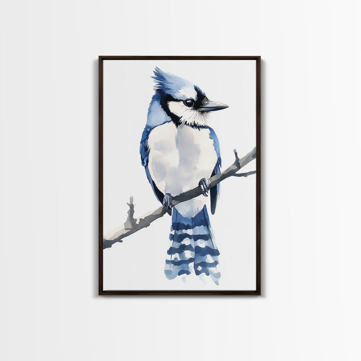Blue Jay Bird Watercolor Wall Art, Woodland Nature Decor, Bird Lover Gift, Nursery Animal Canvas Print, Coastal Blue Art