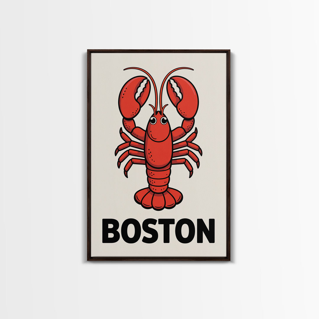 Red Lobster Boston Canvas Print, Coastal Kitchen Wall Art, Nautical Seafood Poster, New England Beach House Decor Art Gift