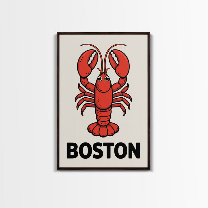 Red Lobster Boston Canvas Print, Coastal Kitchen Wall Art, Nautical Seafood Poster, New England Beach House Decor Art Gift