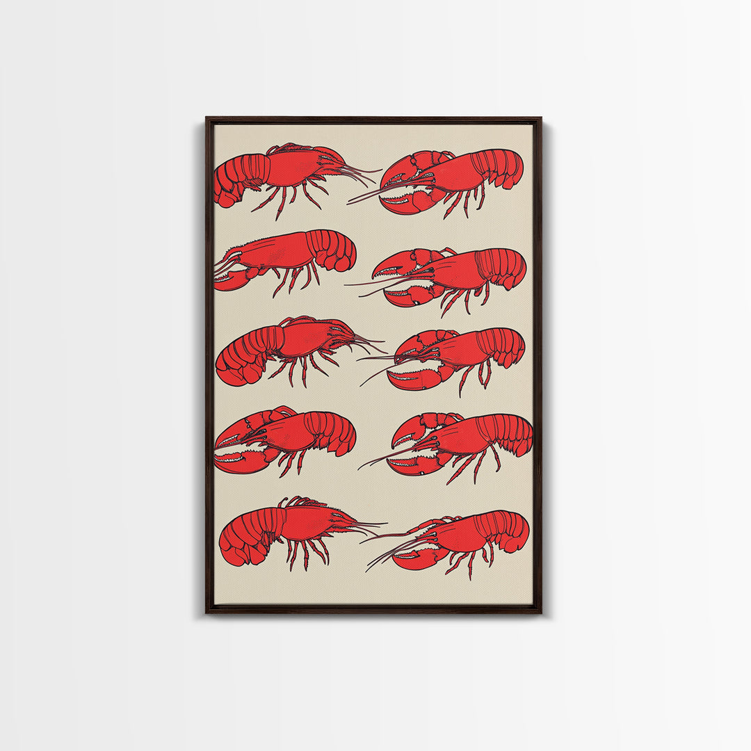 Red Lobster Pattern On Beige Wall Art, Coastal Kitchen Decor, Seafood Print, Nautical Home Decor, Beach House Dining Room Gift