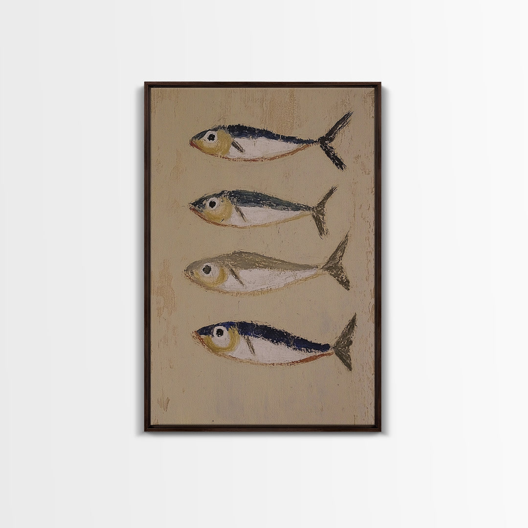 Four Small Fish Rustic Wall Art, Coastal Kitchen Decor, Nautical Print, Seafood Wall Decor, Beach House Dining Room Gift For Foodie