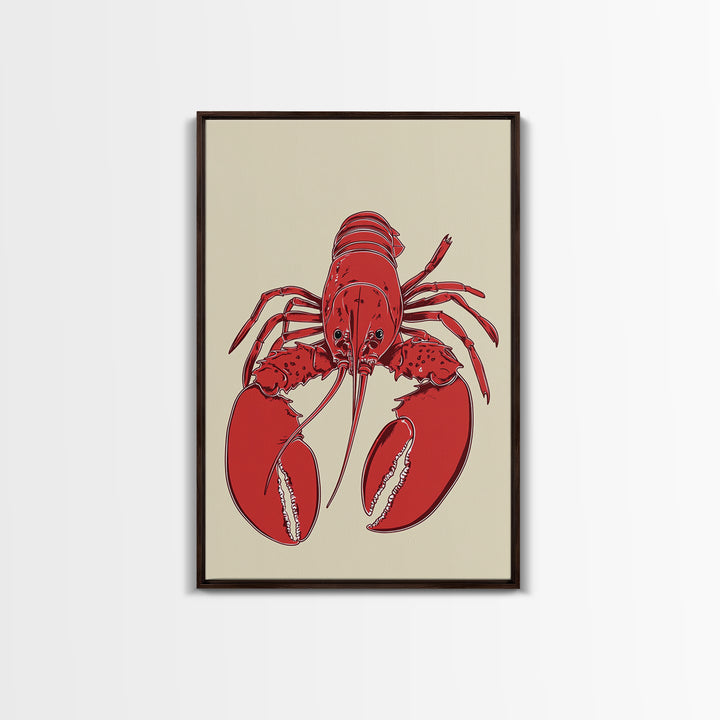 Bold Red Lobster Illustration Canvas Print, Coastal Kitchen Wall Art, Nautical Seafood Decor, Beach House Gift For Food Lovers