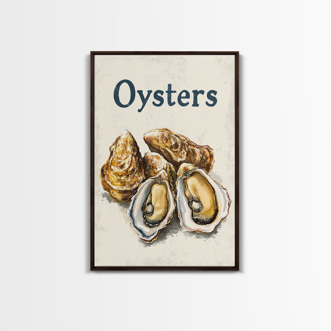 Blue Oyster Shell Illustration Canvas Print, Coastal Kitchen Wall Decor, Seafood Poster, Nautical Dining Room Art Print, Gift For Foodie