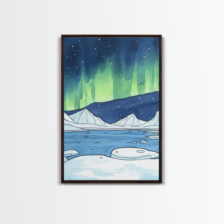 Northern Lights Arctic Landscape Canvas Print, Aurora Borealis Wall Decor, Winter Nature Art Print, Cozy Living Room Decor