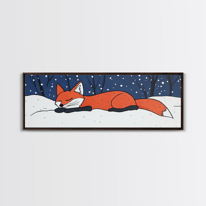 Sleeping Red Fox In Snow Wall Art, Whimsical Winter Animal Print, Woodland Nursery Decor, Cozy Kids Room Canvas Print Gift