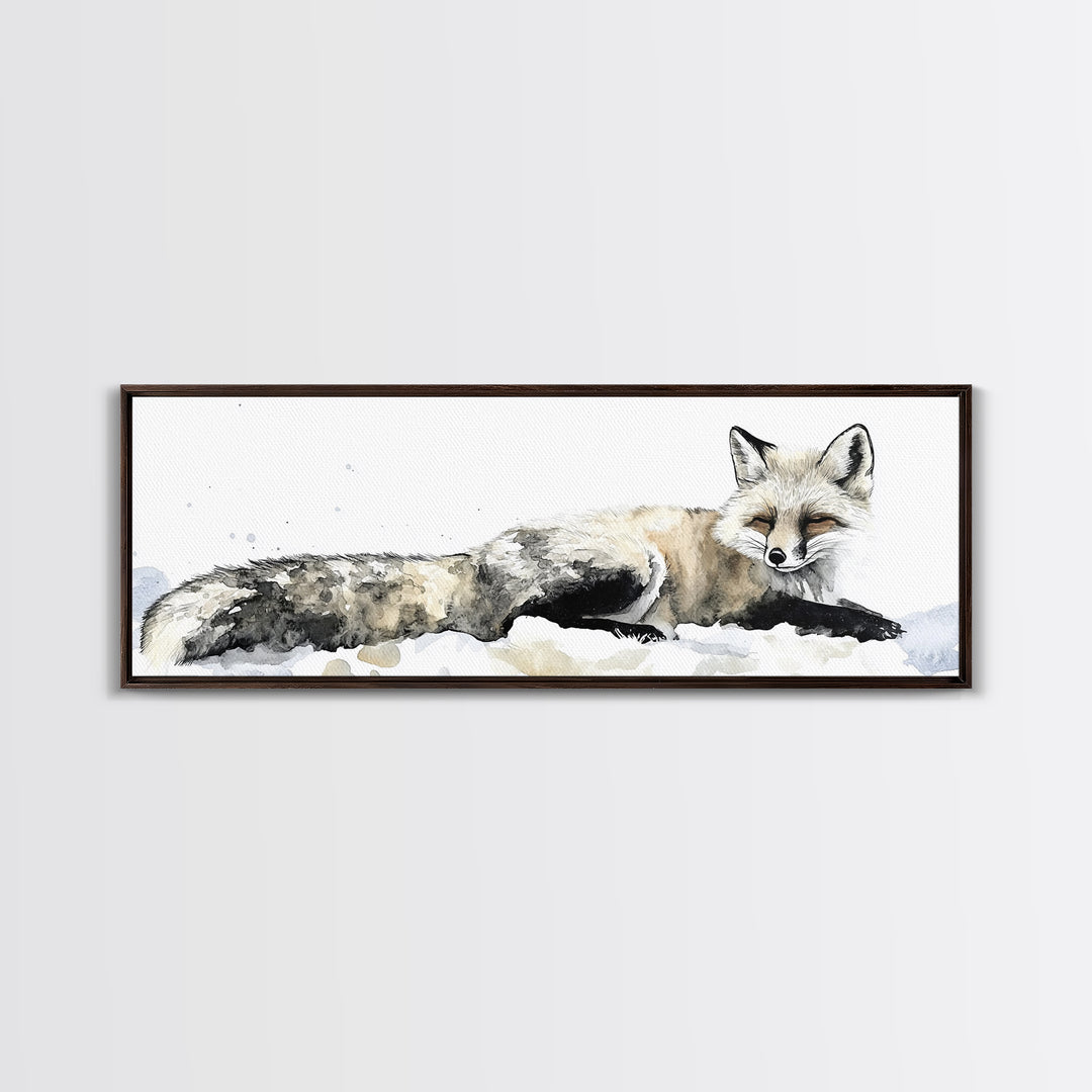 Resting Arctic Fox In Snow Canvas Print, Winter Wildlife Wall Art, Neutral Woodland Decor, Minimalist Animal Art, Bedroom Decor Gift