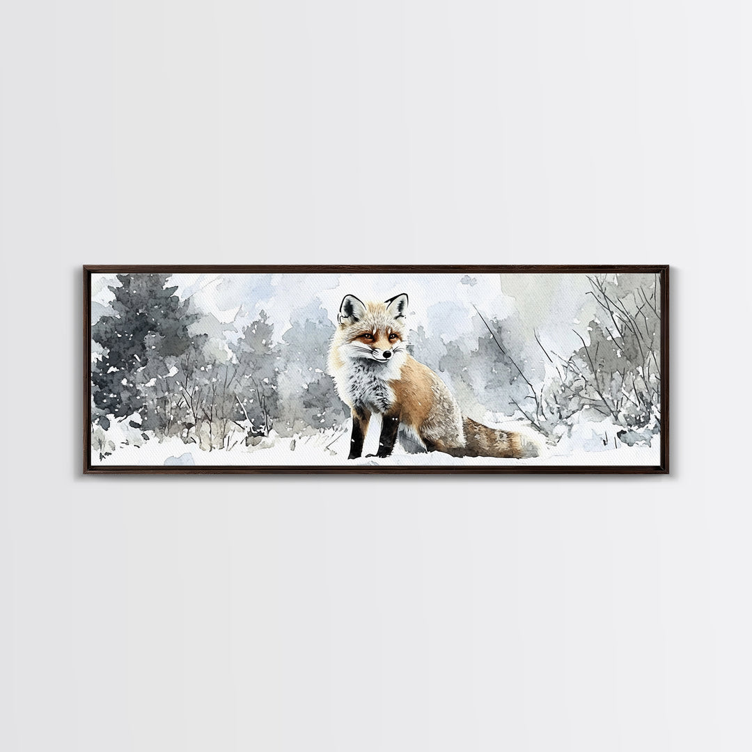 Red Fox In Snowy Forest Framed Canvas Print, Winter Wildlife Wall Art, Woodland Animal Decor, Rustic Nature Gift For Her