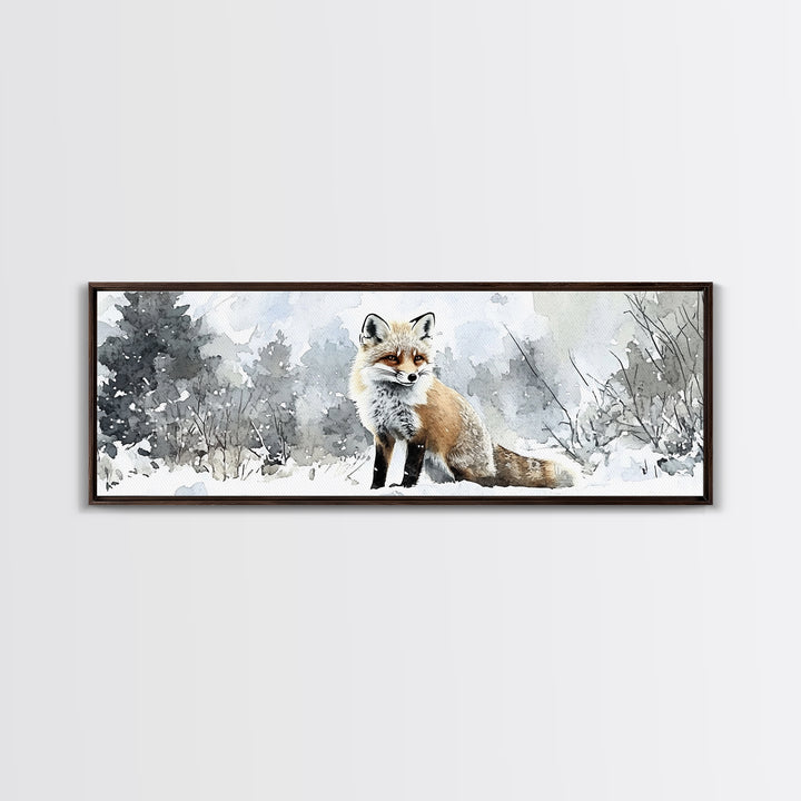 Red Fox In Snowy Forest Framed Canvas Print, Winter Wildlife Wall Art, Woodland Animal Decor, Rustic Nature Gift For Her