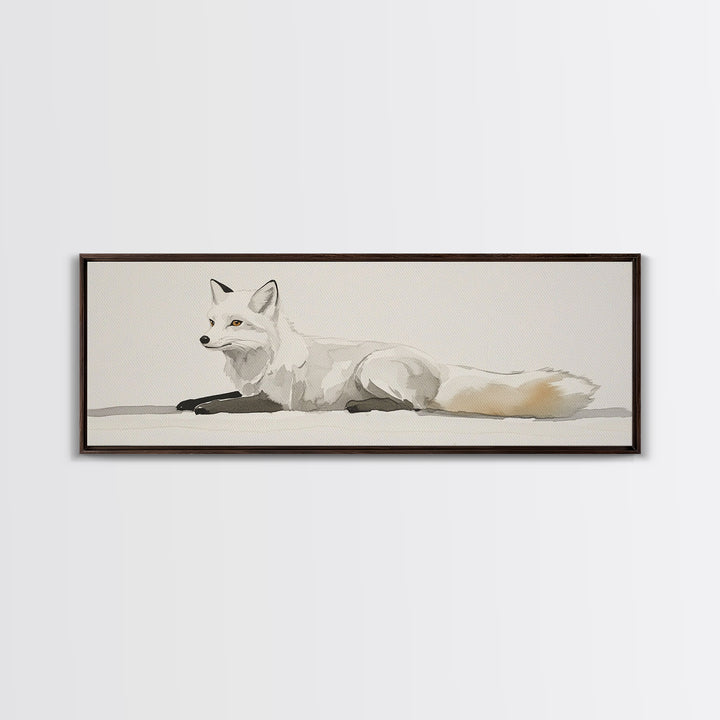 White Arctic Fox Minimalist Wall Art, Neutral Wildlife Canvas Print, Scandinavian Woodland Decor, Serene Animal Art Gift