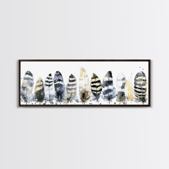 Watercolor Feather Collection Wall Art, Boho Bird Feather Canvas Print, Neutral Nature Decor, Rustic Gallery Wall Print Set