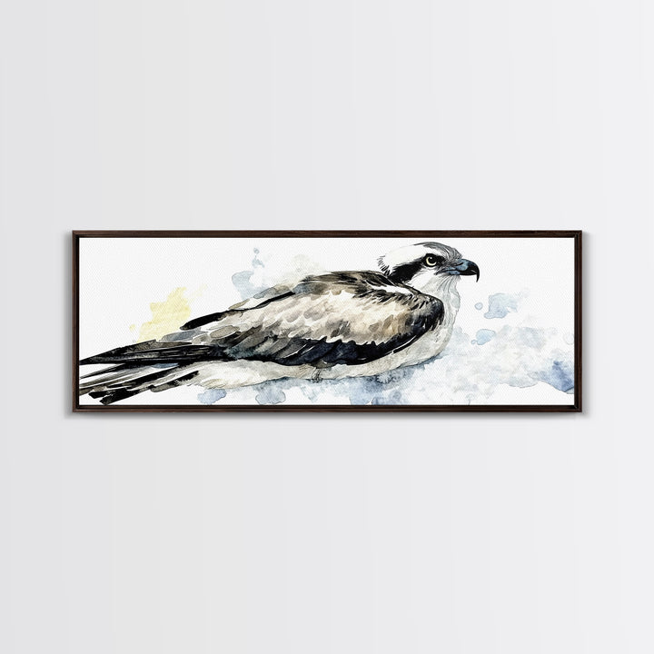 Flying Osprey Watercolor Wall Art, Black And White Bird Canvas Print, Wildlife Fine Art Print, Coastal Nature Decor Gift