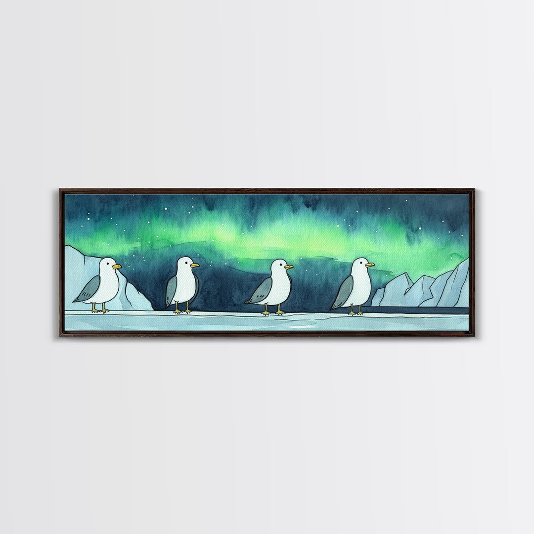 Northern Lights Penguin Wall Art, Cute Arctic Animal Print, Whimsical Nursery Decor, Coastal Ocean Home Decor Gift For Her