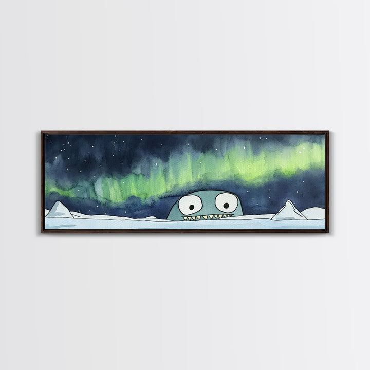 Cute Sea Monster Northern Lights Wall Art, Whimsical Arctic Print, Kids Room Decor, Playroom Nursery Wall Decor Gift For Kids