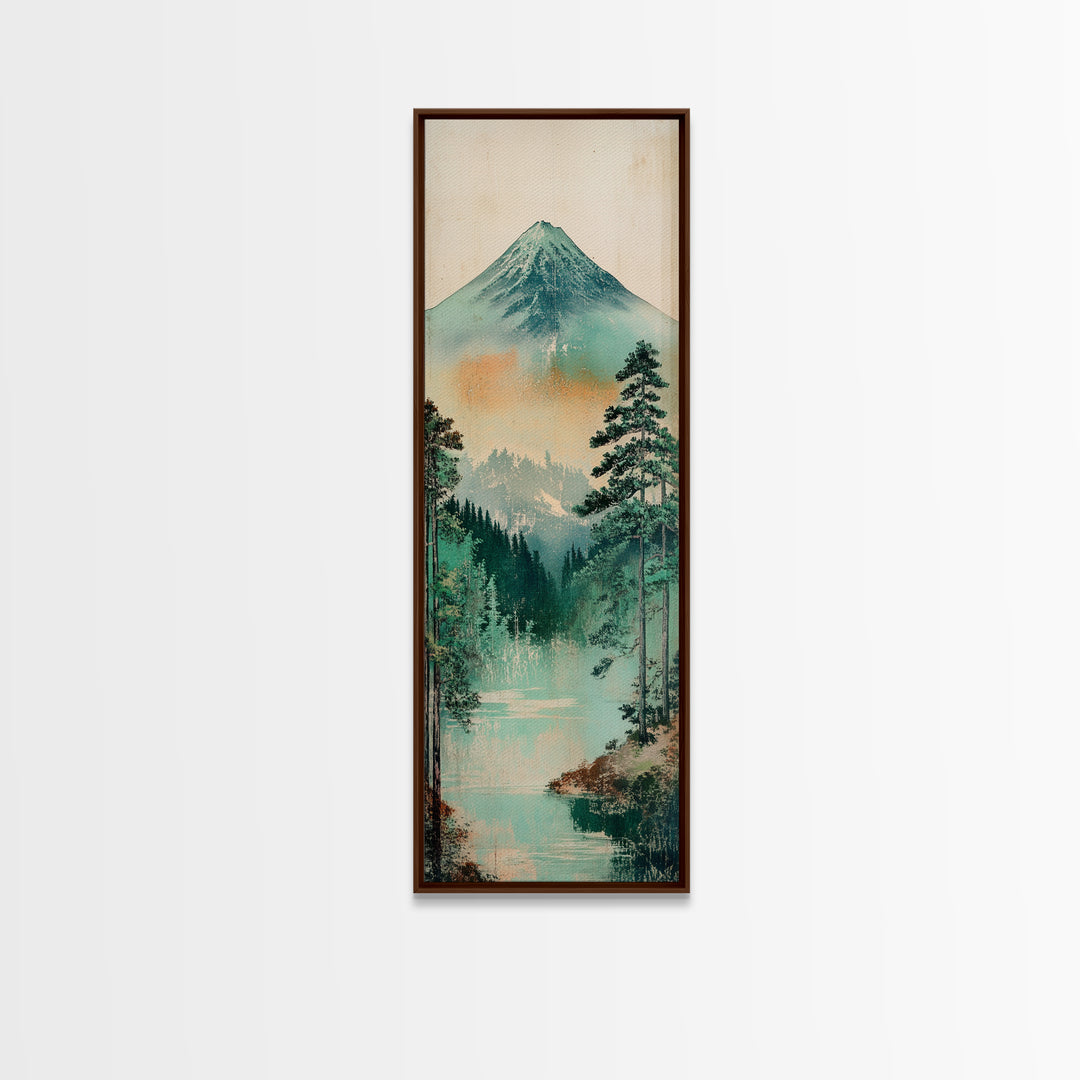 Mount Fuji Lake And Pine Forest Wall Art, Japanese Landscape Print, Japandi Decor, Calming Nature Fine Art Framed Canvas Print