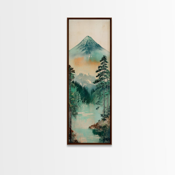 Mount Fuji Lake And Pine Forest Wall Art, Japanese Landscape Print, Japandi Decor, Calming Nature Fine Art Framed Canvas Print