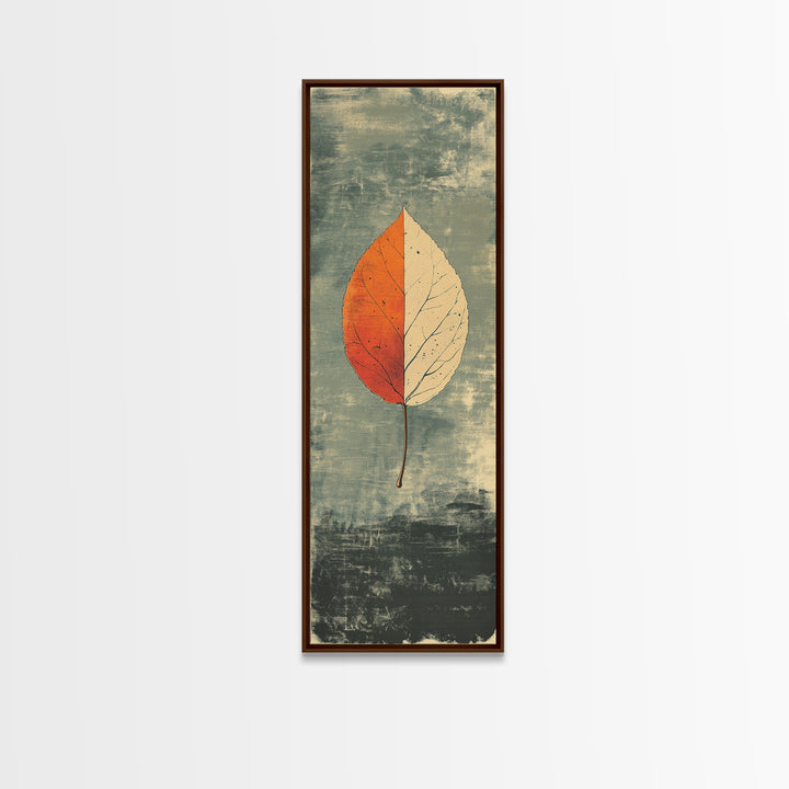Single Autumn Leaf Minimalist Wall Art, Botanical Print, Japandi Neutral Decor, Earth Tone Modern Home Decor Framed Canvas Print