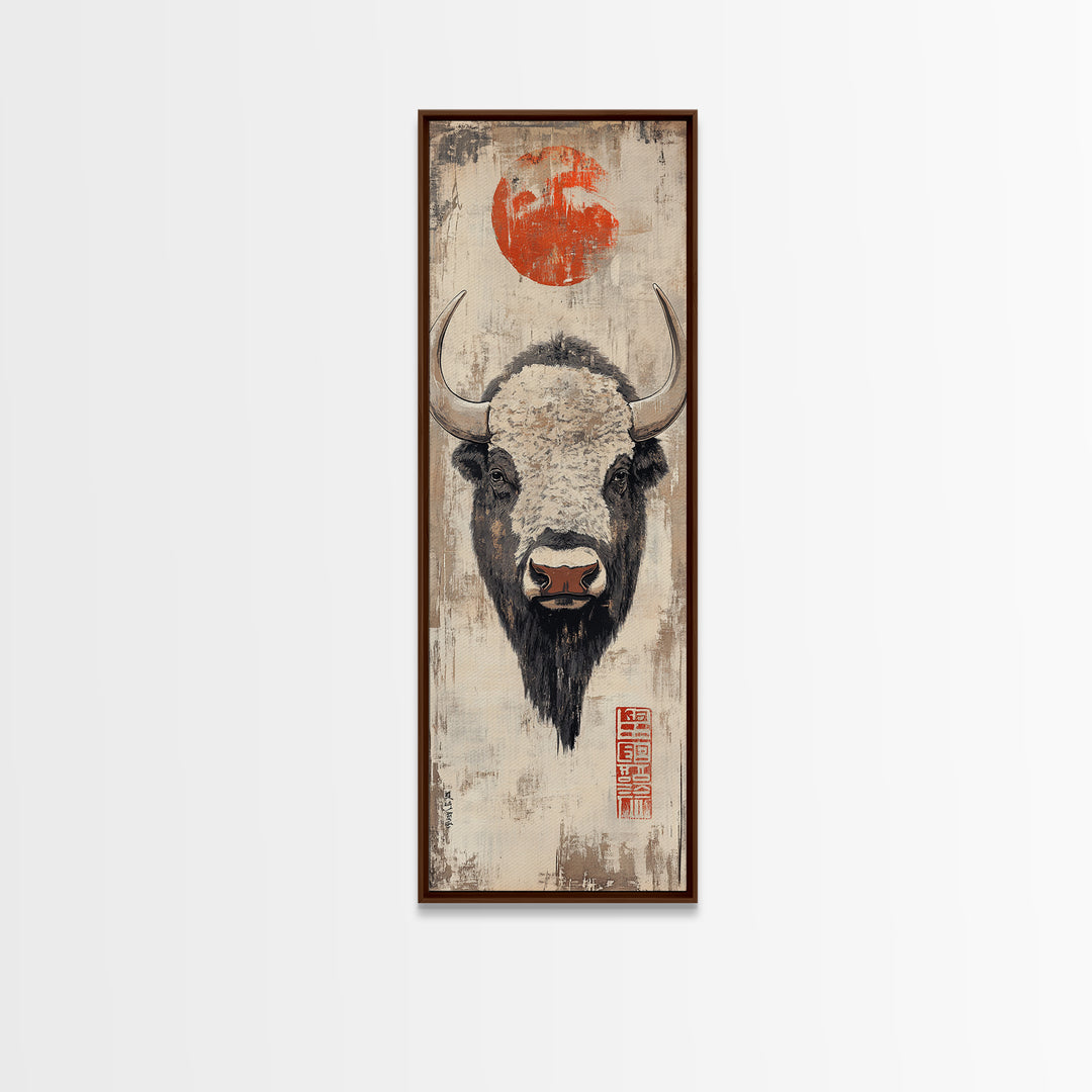 White Bison Portrait Framed Canvas Print, Western Wall Art, Rustic Farmhouse Decor, Buffalo Art, Southwest Statement Artwork