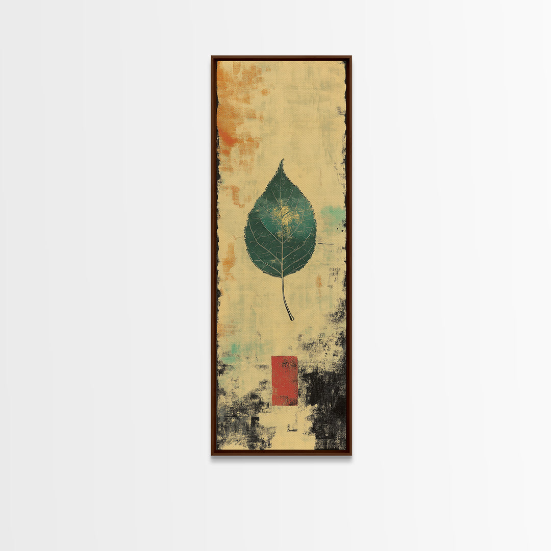 Green Botanical Leaf Wall Art, Japanese Wabi Sabi Nature Print, Minimalist Organic Modern Decor, Vertical Canvas Print For Home