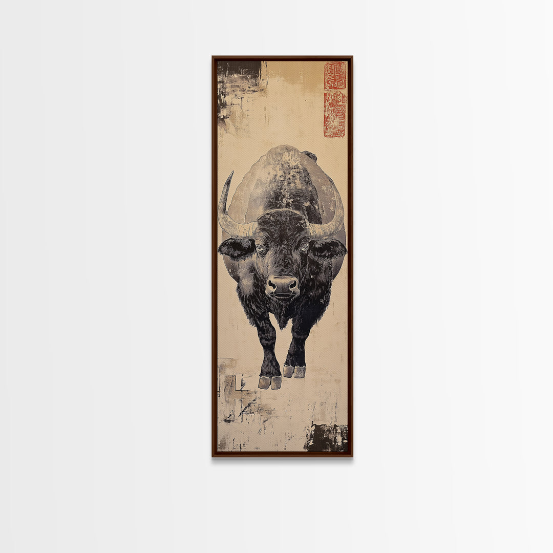 Black Bison Ink Study Wall Art, Rustic Wildlife Canvas Wall Art, Western Decor, Japanese Inspired Print, Gift For Him, Lodge Home Decor