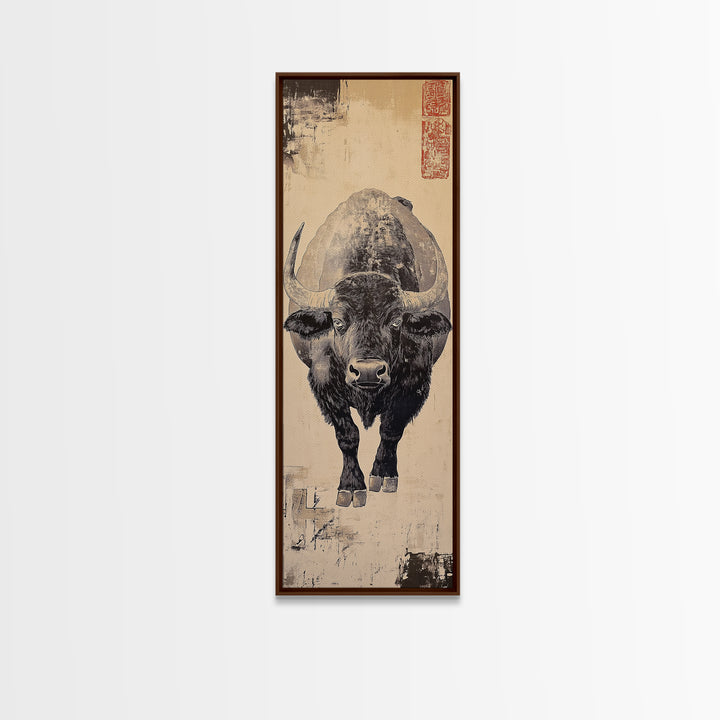 Black Bison Ink Study Wall Art, Rustic Wildlife Canvas Wall Art, Western Decor, Japanese Inspired Print, Gift For Him, Lodge Home Decor