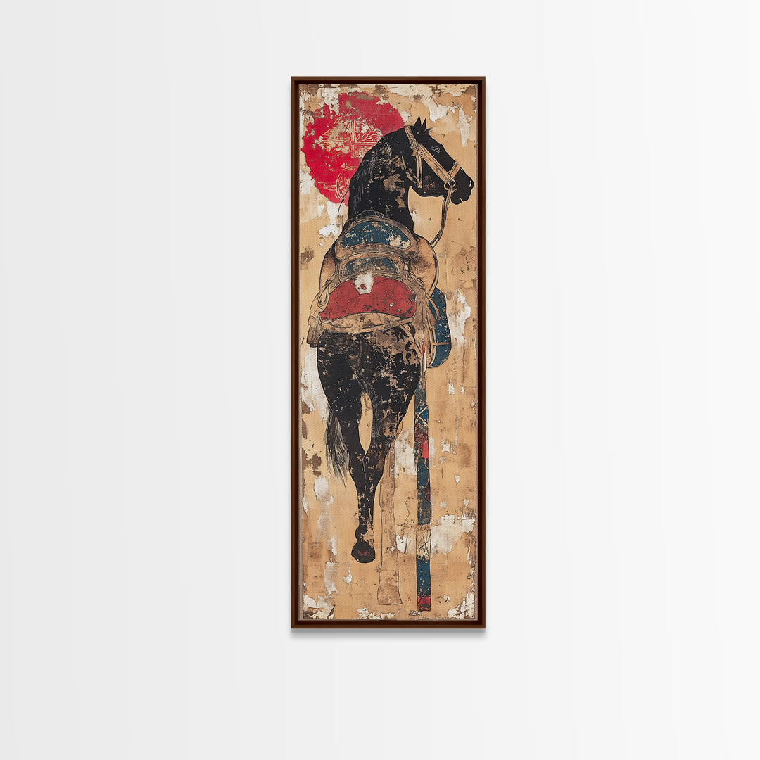Black Horse Rider Under Red Sun Canvas Print, Western Wall Art, Equestrian Decor, Cowboy Art Print, Rustic Home Decor Gift
