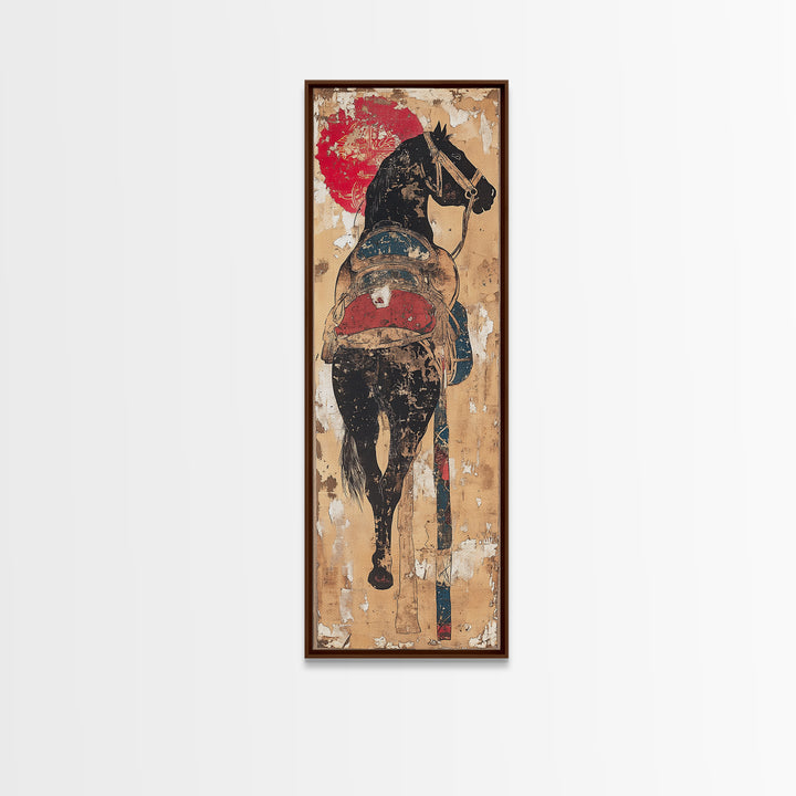 Black Horse Rider Under Red Sun Canvas Print, Western Wall Art, Equestrian Decor, Cowboy Art Print, Rustic Home Decor Gift
