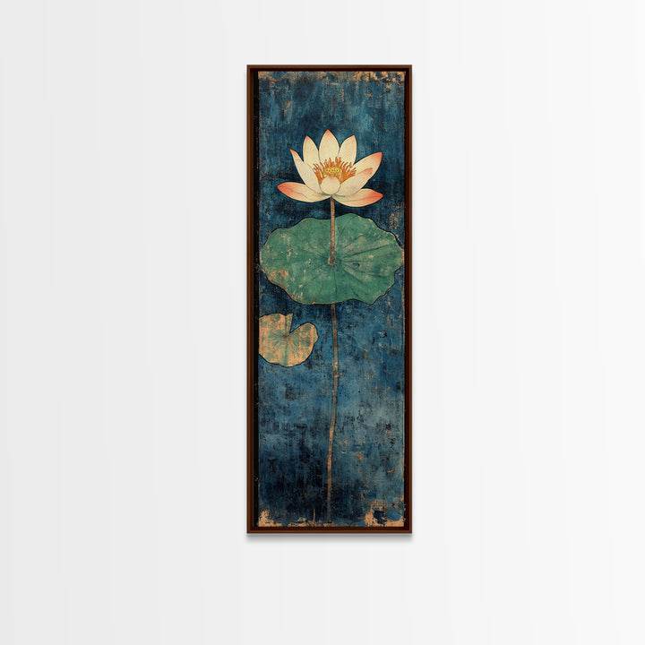 White Water Lily Lotus Canvas Print, Japanese Pond Wall Art, Blue Botanical Decor, Zen Home Decor, Nature Wall Art Print