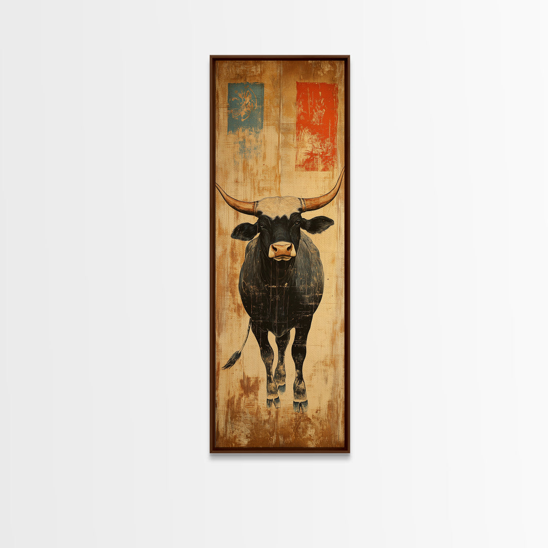 Black Longhorn Bull Western Wall Art, Rustic Farmhouse Canvas Print, Cowboy Decor, Ranch House Decor, Gift For Him, Living Room Decor