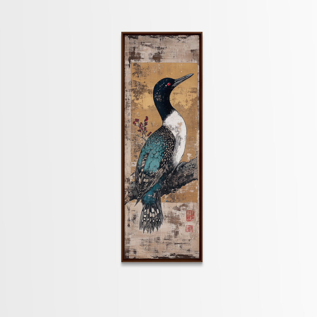 Teal Loon Bird Framed Canvas Print, Japanese Wildlife Wall Art, Nature Inspired Decor, Bird Lover Gift, Gallery Wall Art