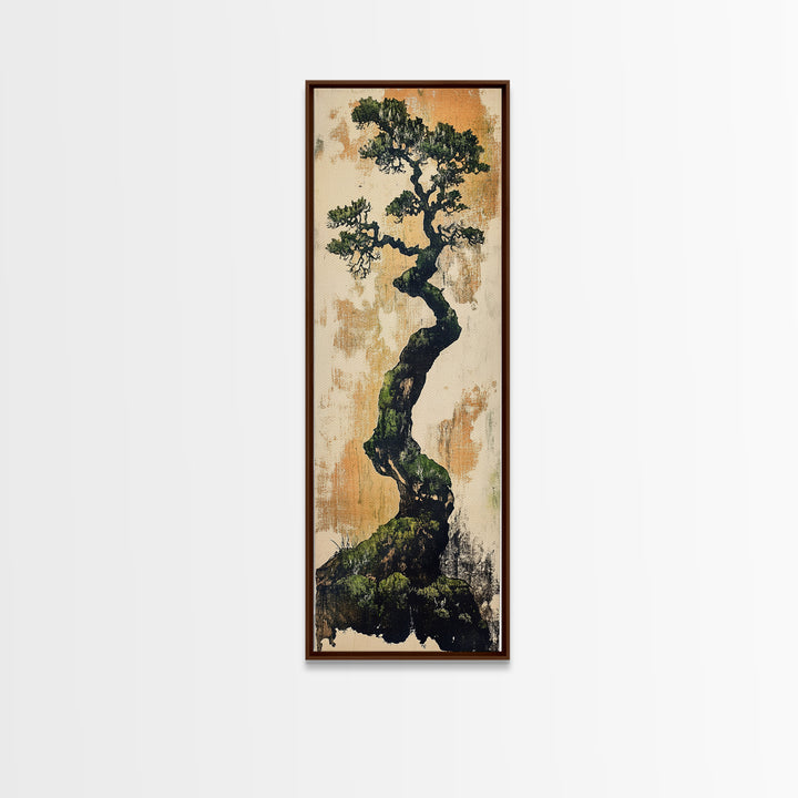 Twisted Bonsai Pine Tree Wall Art, Japanese Nature Print, Wabi Sabi Botanical Canvas For Japandi Living Room Decor Art Gift