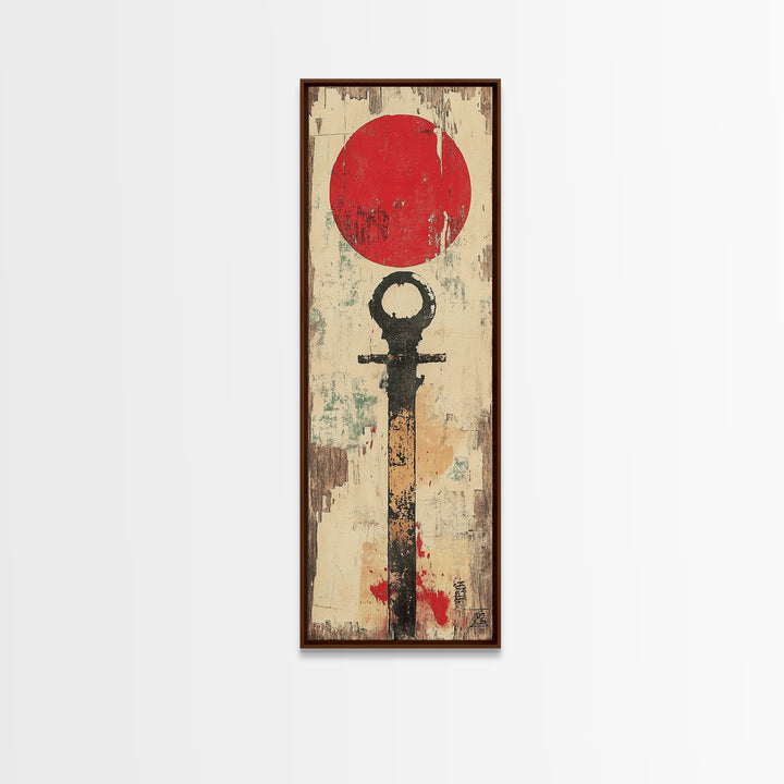 Red Sun Japanese Symbol Wall Art, Minimalist Zen Abstract Print, Wabi Sabi Canvas For Japandi Meditation Room Home Decor Gift
