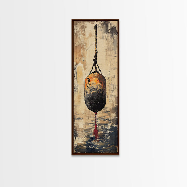 Hanging Japanese Lantern Over Water Wall Art, Wabi Sabi Neutral Canvas Print, Minimalist Zen Spa Decor For Living Room And Office