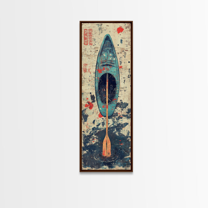 Blue Kayak Paddle On Ocean Waves Wall Art, Japanese Coastal Canvas Print, Nautical Decor, Beach House Decor Gift For Her