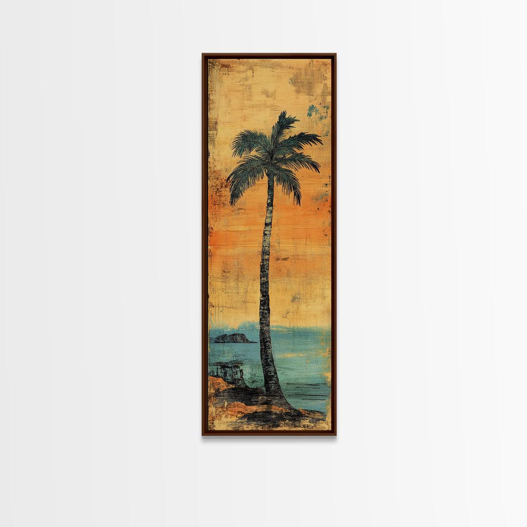Tall Palm Tree Canvas Print, Coastal Sunset Beach Wall Decor, Tropical Wall Art, Summer Ocean Home Decor, Beach House Gift