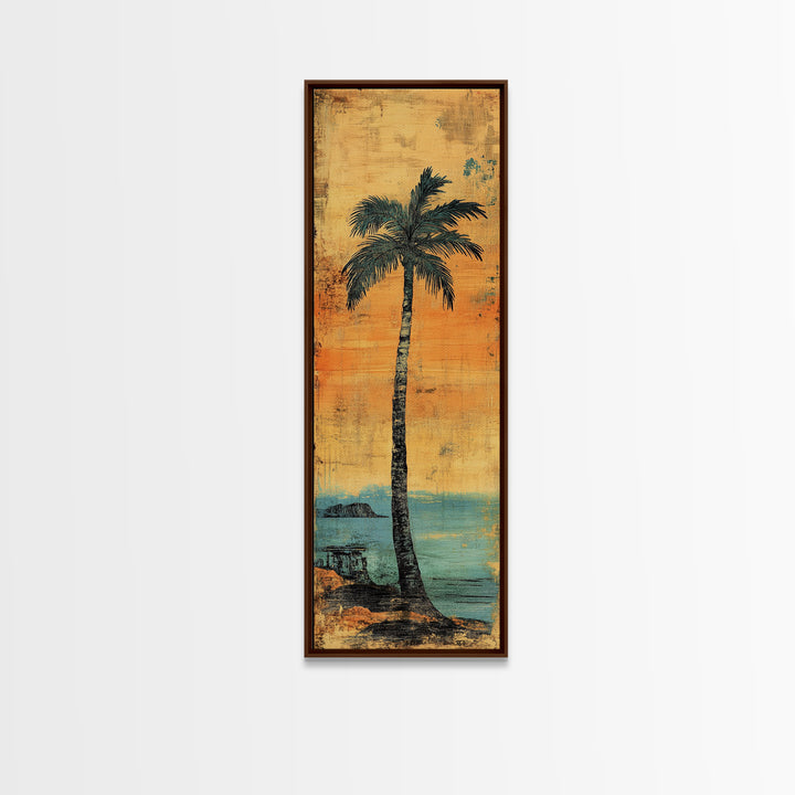 Tall Palm Tree Canvas Print, Coastal Sunset Beach Wall Decor, Tropical Wall Art, Summer Ocean Home Decor, Beach House Gift