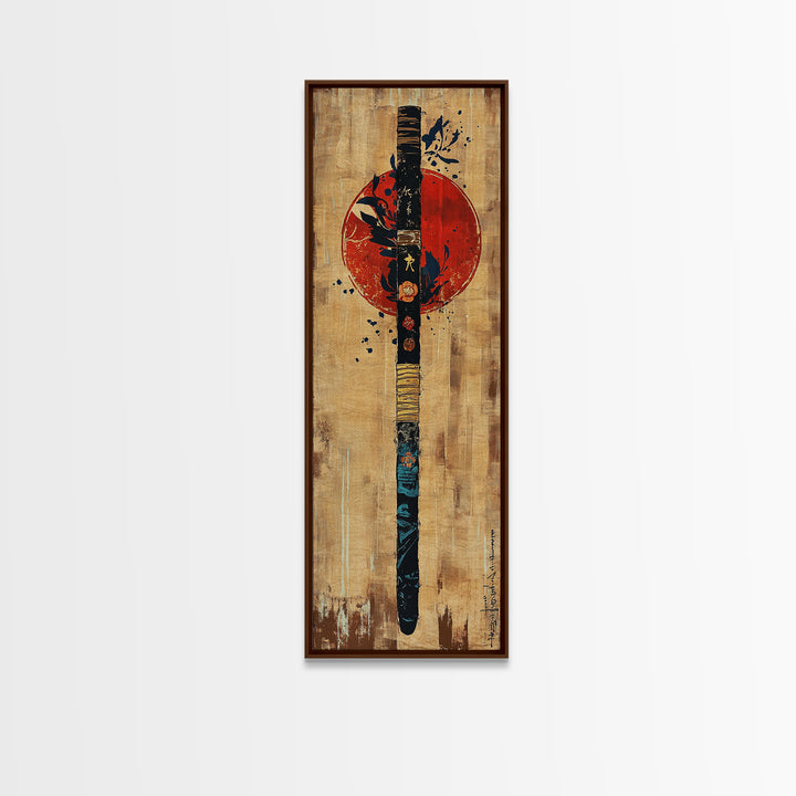 Japanese Samurai Paddle Wall Art, Red Sun Zen Decor, Asian Inspired Art Print, Japandi Wall Decor, Martial Arts Gift For Him