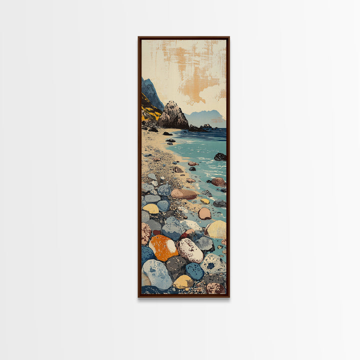 Rocky Pebble Beach Canvas Print, Coastal Cove Landscape Art, Ocean Wall Decor, Nautical Home Decor, Seaside Travel Poster