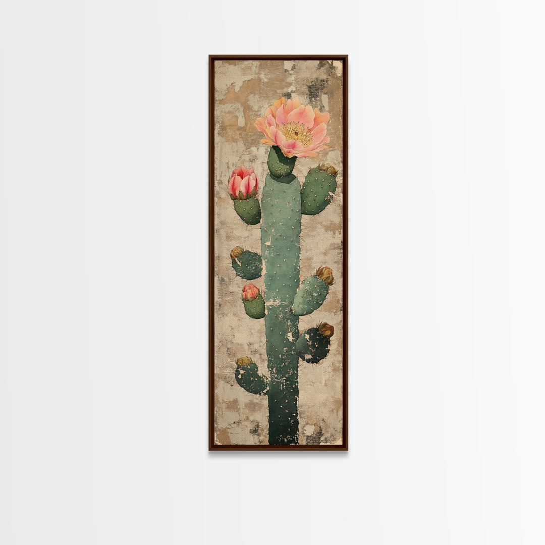 Blooming Prickly Pear Cactus Canvas Print, Desert Wall Art, Southwestern Decor, Botanical Print, Rustic Neutral Home Decor