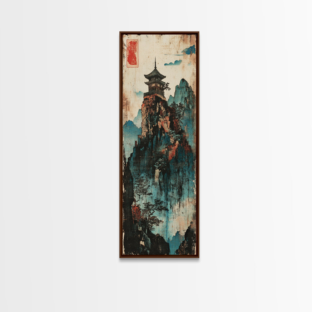 Pagoda Temple On Misty Mountain Wall Art, Asian Landscape Canvas Print, Japanese Zen Decor, Framed Canvas Print For Living Room Decor