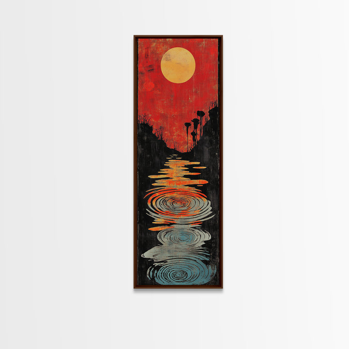 Red Sunset Path With Rippling Water Wall Art, Abstract Landscape Canvas Print, Modern Zen Decor, Framed Canvas Print For Entryway