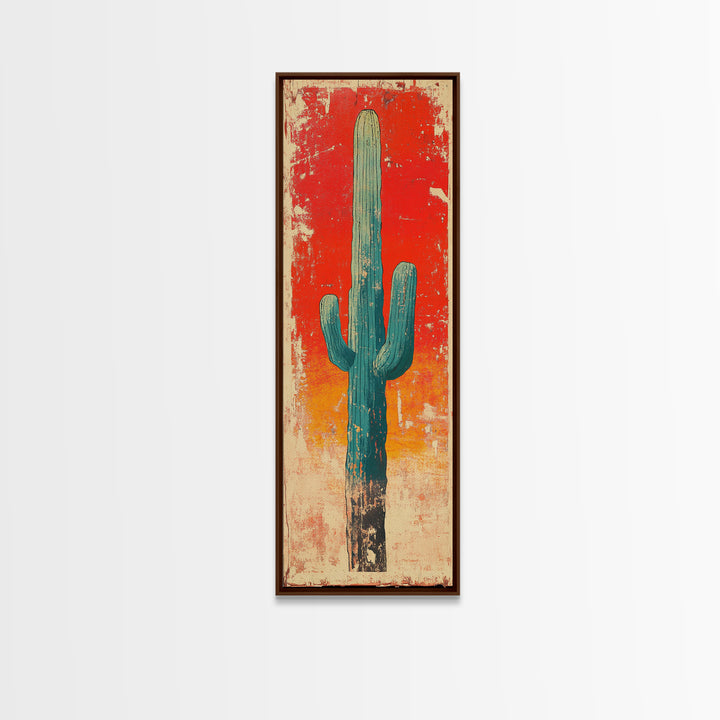 Tall Saguaro Cactus Wall Art, Desert Sunset Canvas Print, Southwestern Wall Decor, Arizona Boho New Home Decor Gift For Him