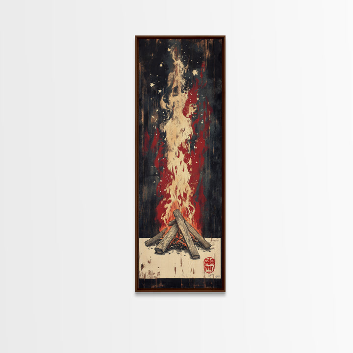 Crackling Campfire Under Dark Stars Wall Art, Rustic Cabin Print, Cozy Night Canvas Print, Nature Inspired Home Decor Gift