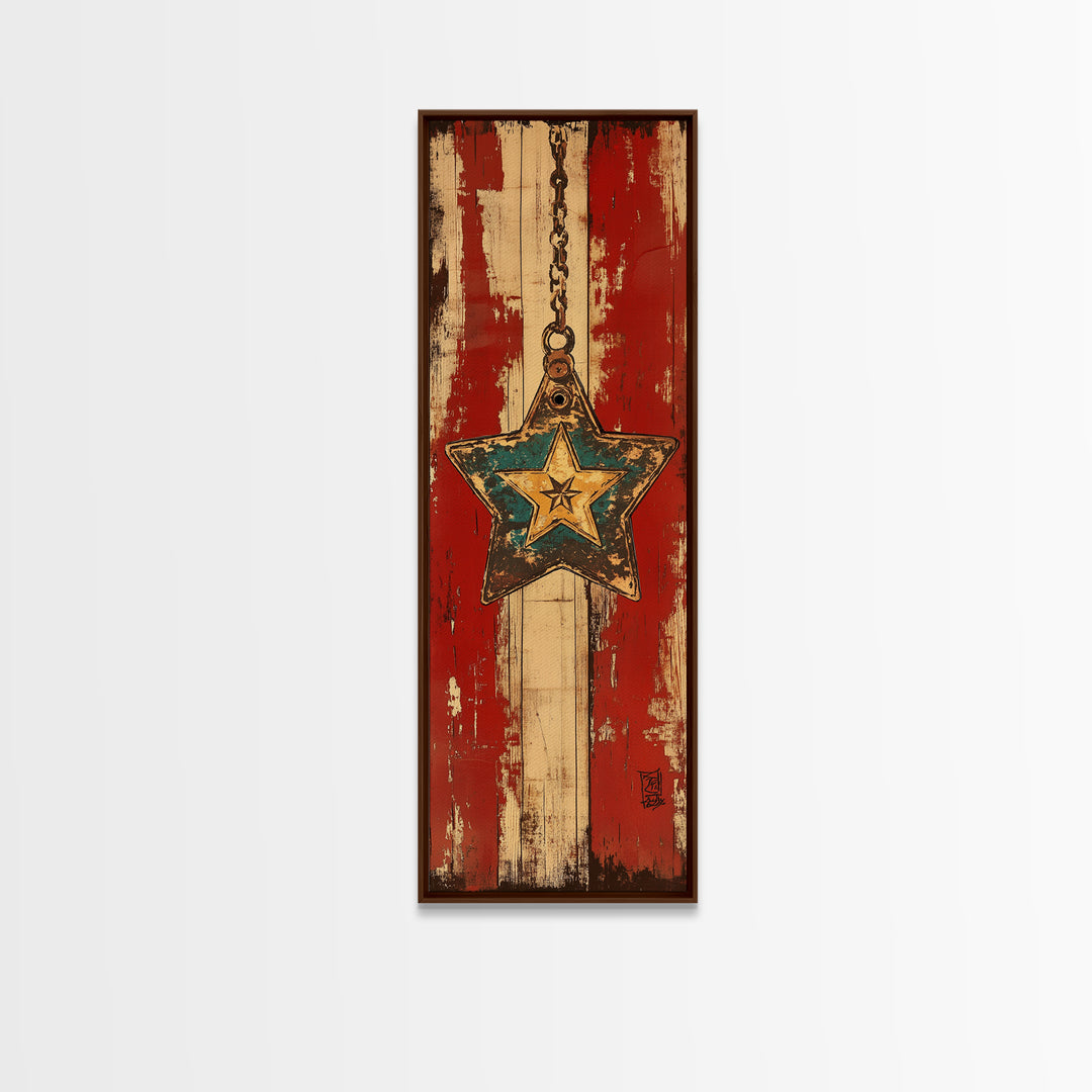 Rustic Hanging Star Wall Art, American Flag Canvas Print, Patriotic Farmhouse Wall Decor For Man Cave Or Entryway, Home Decor