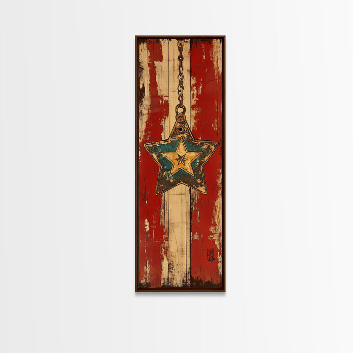 Rustic Hanging Star Wall Art, American Flag Canvas Print, Patriotic Farmhouse Wall Decor For Man Cave Or Entryway, Home Decor