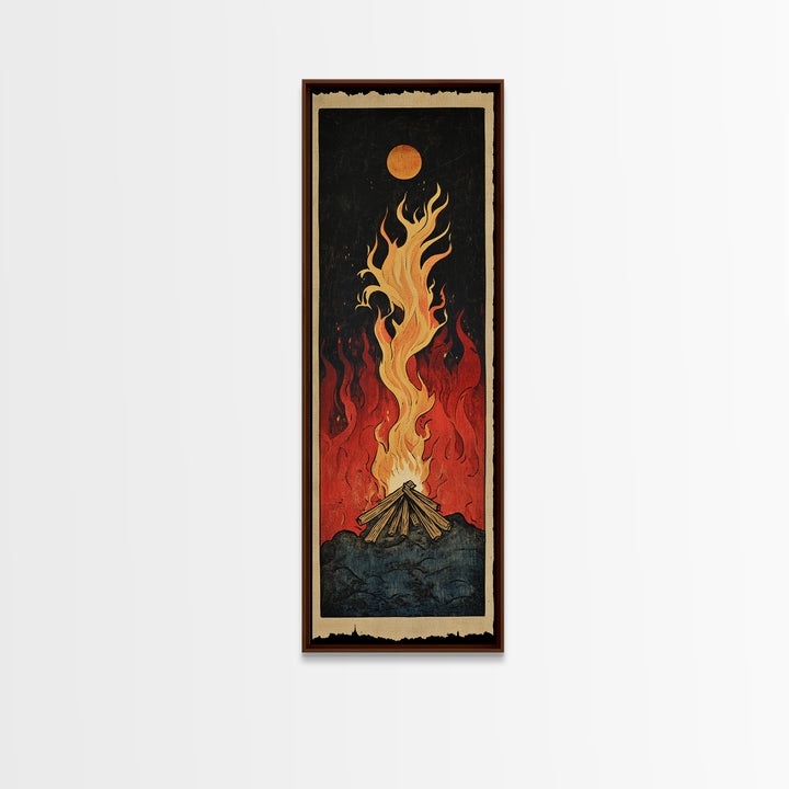 Glowing Campfire Flame Wall Art, Rustic Cabin Canvas Print, Outdoor Adventure Decor For Man Cave And Cozy Lodge, Gift For Him