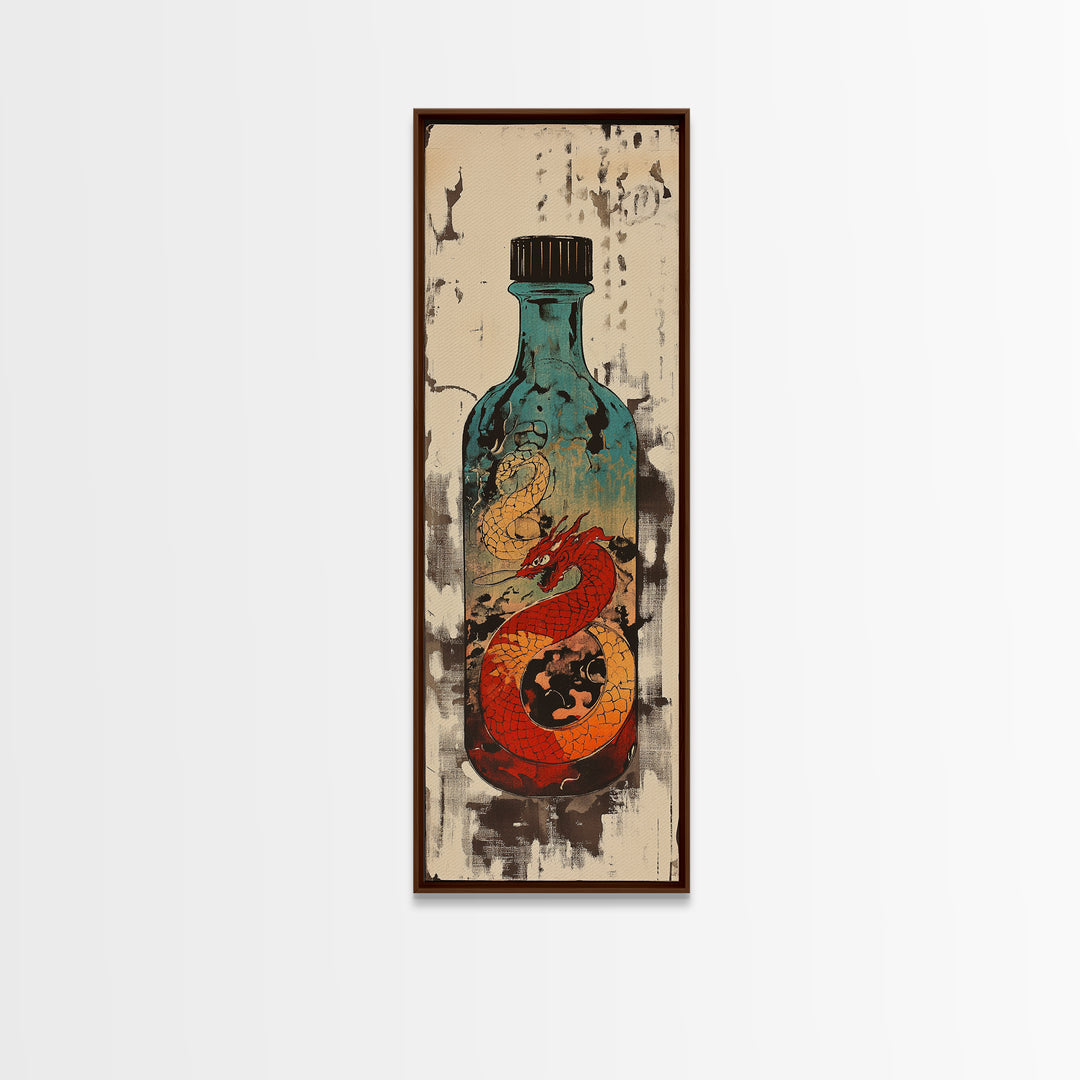 Red Dragon In Glass Bottle Wall Art, Japanese Fantasy Ocean Print, Nautical Decor, Unique Gift For Him, Asian Art, Statement Wall Decor