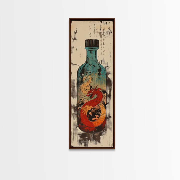 Red Dragon In Glass Bottle Wall Art, Japanese Fantasy Ocean Print, Nautical Decor, Unique Gift For Him, Asian Art, Statement Wall Decor