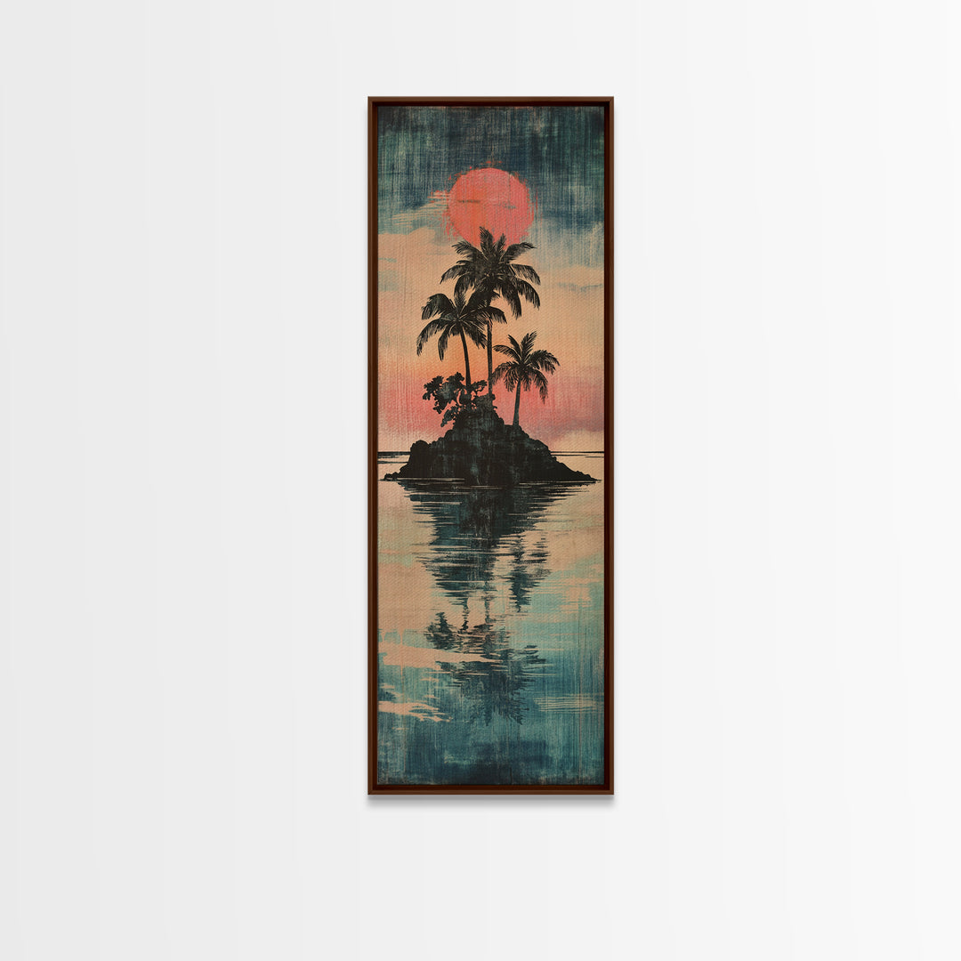 Tropical Palm Island Sunset Reflection Canvas Print, Coastal Wall Decor, Beach House Decor, Boho Living Room Wall Art Print