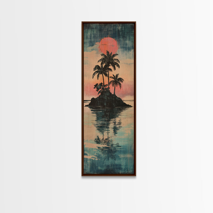 Tropical Palm Island Sunset Reflection Canvas Print, Coastal Wall Decor, Beach House Decor, Boho Living Room Wall Art Print